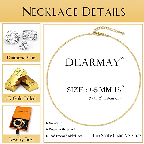 DEARMAY 14K Gold Plated Herringbone Necklaces for Women, Dainty Gold Snake Choker Chain Non Tarnish Trendy Simple Thin & Chunky Options Neckalce 1.5/3/5/6/8mm Chain Jewelry for Gifts - color: 1.5MM 16"-GD Herringbone Necklace