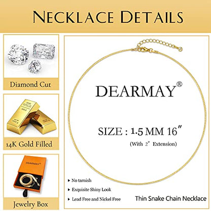 DEARMAY 14K Gold Plated Herringbone Necklaces for Women, Dainty Gold Snake Choker Chain Non Tarnish Trendy Simple Thin & Chunky Options Neckalce 1.5/3/5/6/8mm Chain Jewelry for Gifts - color: 1.5MM 16"-GD Herringbone Necklace