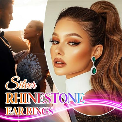 Catery Crystal Wedding Earrings Silver Rhinestone Ear Rings Teardrop Bridal Ear Jewelry for Brides and Women - color: Green