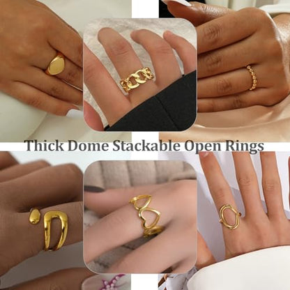 Chunky Stackable Rings Set for Women Non Tarnish Adjustable Open Stacking Knuckle Ring Chunky Joint Finger Midi Rings Pack Dainty Simple Statement Jewelry - style: B-16pcs