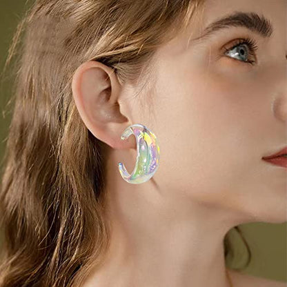 Acrylic Resin Earrings 70s 80s Colorful Hoop Earrings C Shape Trendy Chunky Cute Candy Earrings Jewelry for Women - color: Clear