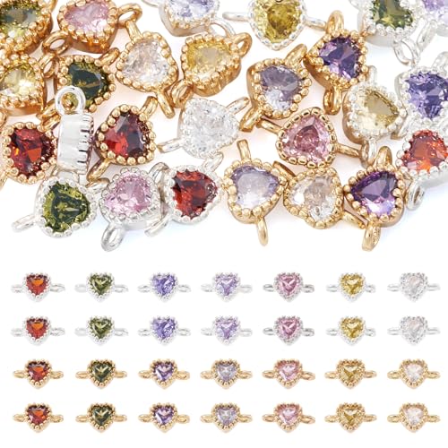 Beadthoven 28pcs Heart Cubic Zirconia Charms Golden Silver Plated Micro Pave Rhinestone Pendants Small Cute Valentine Heart Charms Linking Beads for Bracelet Necklace Earrings DIY Jewelry Making Craft - color: Heart Link