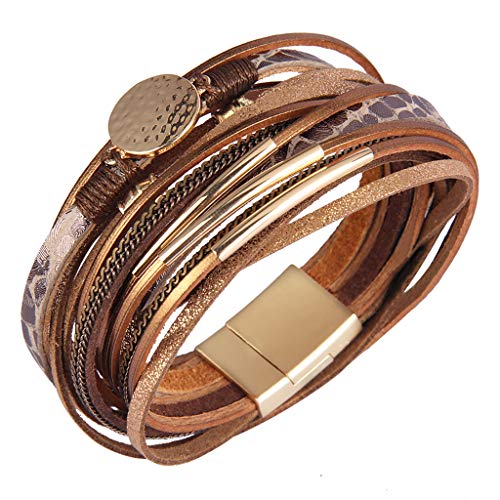 GelConnie Leather Wrap Bracelet Boho Cuff Bracelets Crystal Leather Bracelet Magnetic Multi Strand Bracelets Bohemian Bracelet Leather Wristbands Bangle Jewelry for Women Teen Wife Mother - color: Faux leather bracelet
