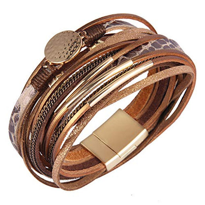 GelConnie Leather Wrap Bracelet Boho Cuff Bracelets Crystal Leather Bracelet Magnetic Multi Strand Bracelets Bohemian Bracelet Leather Wristbands Bangle Jewelry for Women Teen Wife Mother - color: Faux leather bracelet
