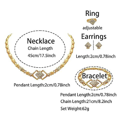 SYHOL Gold Jewelry Sets for Women 18K Gold/Silver Filled Jewelry Necklace Set Wedding Bridal Fashion Jewelry Sets Women Accessories Bracelets Earrings and Rings Sweetheart Gifts - color: X0030-Gold