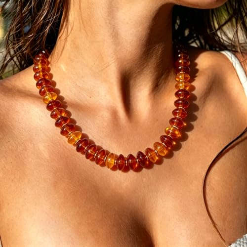 Resin Chunky Beaded Necklace for Women,Vacation Jewelry | Acrylic Beads,Boho Summer Beach Handmade Jewelry,Trendy Bold Statement Beaded Necklace,Birthday Gift for Women - color: Amber