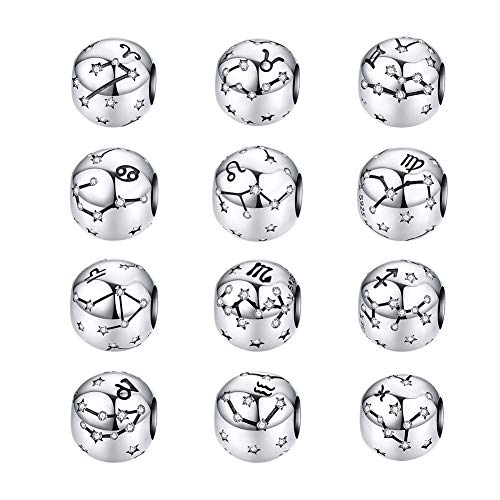 Constellation Charm 925 Sterling Silver Birthstone Bead for Pandora Charms Bracelet-Gift for Anniversary Birthday Christmas Day - color: Leo （7.23-8.22）