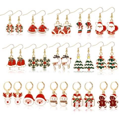 42 Pairs Gold Hoop Earrings Set for Women, Hypoallergenic Multipack Small to Chunky Hoops, Pearl & Twisted Trendy Earrings for Everyday Wear & Mothers Day Gifts - color: Gold-Christmas A-15 pairs
