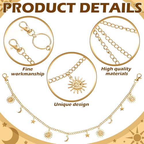 Jadive 5 Pieces Belt Chain Jeans Pants Pocket Waist Multi-Layer Hip Hop Metal Wallet Chain for Men Women - style: Moon,Gold