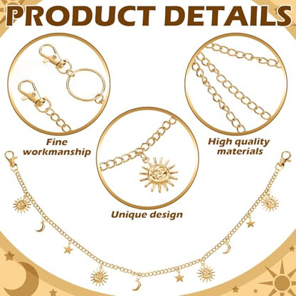 Jadive 5 Pieces Belt Chain Jeans Pants Pocket Waist Multi-Layer Hip Hop Metal Wallet Chain for Men Women - style: Moon,Gold