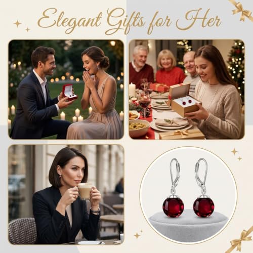 Pearl Leverback Earrings for Women Dangle Round Gemstone Earrings Birthstone Jewelry Gift Anniversary for Her - color: 01 January birthstone