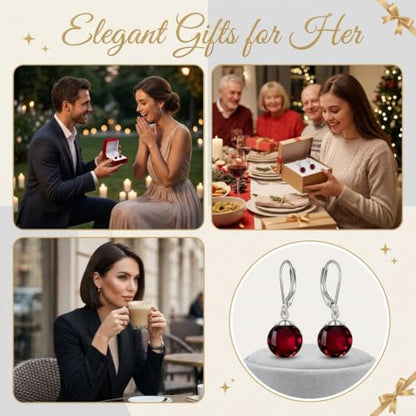 Pearl Leverback Earrings for Women Dangle Round Gemstone Earrings Birthstone Jewelry Gift Anniversary for Her - color: 01 January birthstone