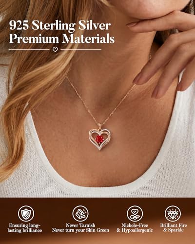 CDE S925 Silver Engraved Forever Love Heart Birthstone Necklaces for Women | 5A CZ,Hypoallergenic,Nickel-Free & Lead-Free Pendant,Anniversary Christmas Wedding Birthday Gift for Wife Girlfriend - color: 01/07-Jan/July, style: Rose Gold Plated
