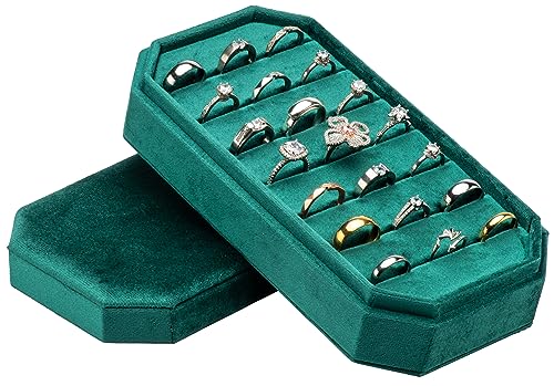 Velvet Ring Organizer Display Tray Jewelry Box Earring Holder Case | for Wedding Birthday Christmas Day (Green) - color: Green