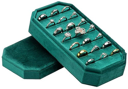 Velvet Ring Organizer Display Tray Jewelry Box Earring Holder Case | for Wedding Birthday Christmas Day (Green) - color: Green