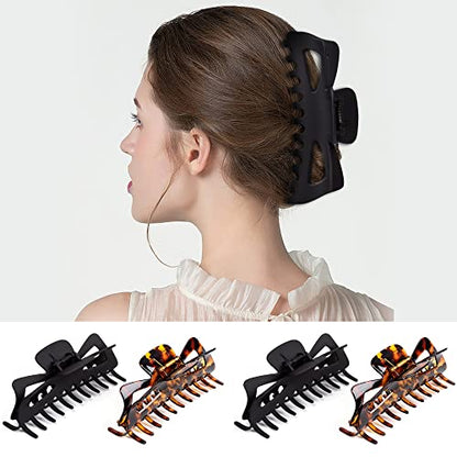 Extra Large Claw Clips for Thick Hair, 6.4 Inch Strong Hold Matte Jumbo Accessories for Women Long Curly Hair Cute Nonslip Big Jaw Clip French Giant Hair Clip 4 Pack (Black, Brown leopard)
