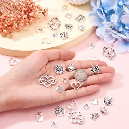 Pandahall 100pcs Tibetan Style Heart Charms Alloy Pendants Antique Silver Sweet Heart Charms for DIY Earring Bracelet Necklace Jewelry Making Valentine Day Wedding Gift