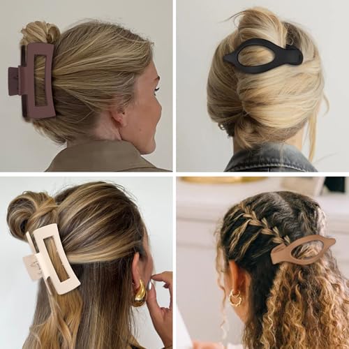 CHANDAT Hair Clips for Women, Flat Hair Clips, 8 pcs, 2style - Brown | 4.3 Inch Large Square Hair Claw Clips & Flat Hair Clips, Thick & Thin Hair, Hair Accessories for Women, Strong Hold Non-Slip - color: Brown
