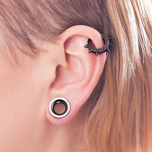 WBRWP 2pcs Hollow Gold Stainless Steel with Zircon Ear Plugs Tunnels - Ear Expander - Ear Gauges Stretcher Body Piercing Jewelry 8g-5/8 - color: Silver and Black Steel