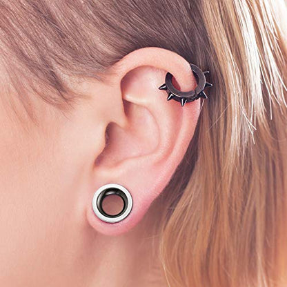 WBRWP 2pcs Hollow Gold Stainless Steel with Zircon Ear Plugs Tunnels - Ear Expander - Ear Gauges Stretcher Body Piercing Jewelry 8g-5/8 - color: Silver and Black Steel