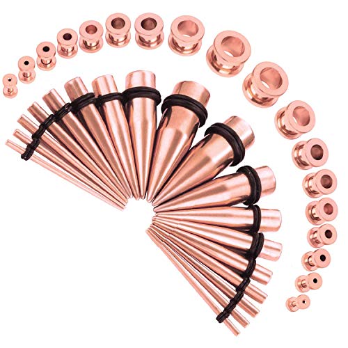 36pcs Ear Stretching Kit 14G-00G Surgical Steel Tapers Tunnels Gauges Set for Starter Women Men Expanders Body Piercing Jewelry… - color: Rose Goldtone
