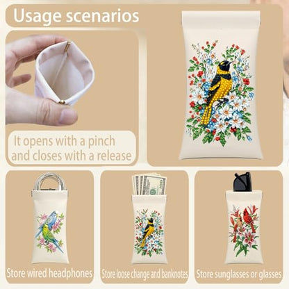 Diamond Art Painting Eye Glass Bag PU Sunglasses Glasses Storage Bag Built-in Glasses Cloth Press Automatic Closure - color: Oriole