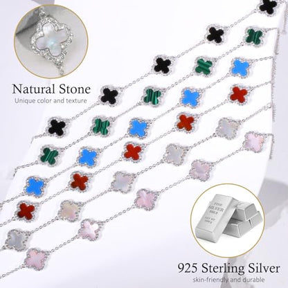 925 Sterling Silver Four Leaf Clover Bracelet – Real Silver Lucky Clover Jewelry for Women, Dainty Good Luck Gift for Her - color: Rhodium Plated – Mother-of-Pearl Set