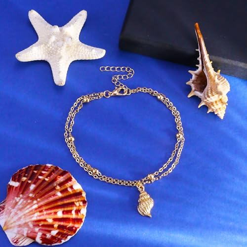 Gold Starfish Seashell Anklets Bracelets for Women Dainty Gold Layered Shell Link Chain Anklets Summer Conch Seashell Foot Bracelet Jewelry for Beach Vacation - color: gold3