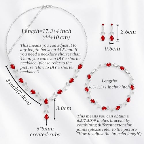 GZWHD Wedding Jewelry Sets for Bride Bridesmaid Women Cubic Zirconia Necklace Earrings Bracelet Set Gift for Mother Friend Wife Daughter Sister Party Prom Jewelry - color: Ruby