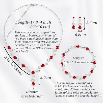 GZWHD Wedding Jewelry Sets for Bride Bridesmaid Women Cubic Zirconia Necklace Earrings Bracelet Set Gift for Mother Friend Wife Daughter Sister Party Prom Jewelry - color: Ruby