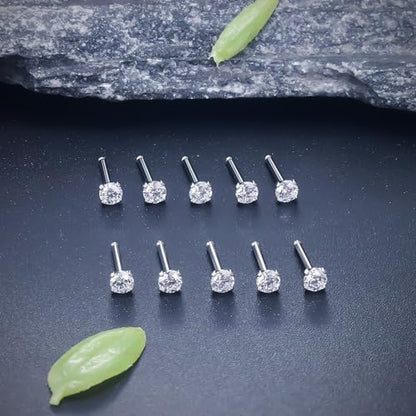 ASTM F136 Titanium Nose Rings 18G 20G 22G Clear Cubic Zirconia Nose Studs Ring Screw L-Shaped Bone Hypoallergenic Body Piercing Jewelry for Women 1.5mm 2mm 2.5mm 3mm 10PCS - style: Bone:18G(1.0mm)-3mm CZ