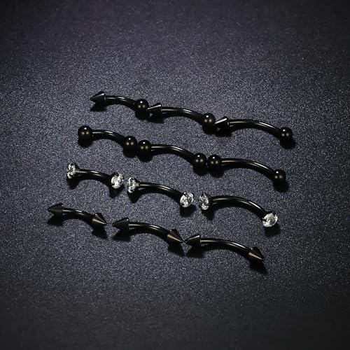 Rook Daith Piercing Jewelry 16G Stainless Surgical Steel Curved Barbell Eyebrow Rings Vertical Labret Lip Piercing Jewelry Rook Daith Earrings for Women Men 6MM 8MM 10MM Hypoallergenic - color: Black-6MM 8MM 10MM