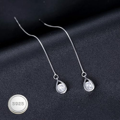 Reffeer Solid 925 Sterling Silver CZ Droplet Chain Dangle Earrings for Women Teen Girls Tassel Dangle Earrings Threader - color: A-Silver