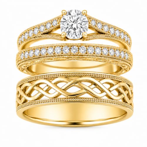 3Piece Moissanite Ring Set for Couples 925 10K 14K 18K Moissanite Wedding Ring - style: Ring