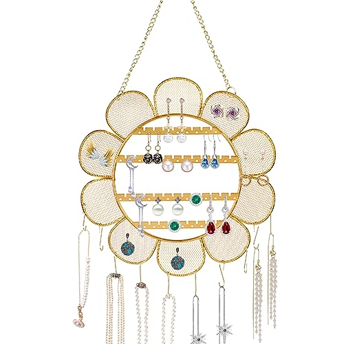 Flower Shaped Earring Holder Wall Mounted Earring Rack Hanging Jewelry Organizer Wall Necklaces Storage Grid Shape Jewelry Display Stand for Stud Earring Bracelets