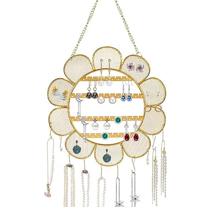 Flower Shaped Earring Holder Wall Mounted Earring Rack Hanging Jewelry Organizer Wall Necklaces Storage Grid Shape Jewelry Display Stand for Stud Earring Bracelets