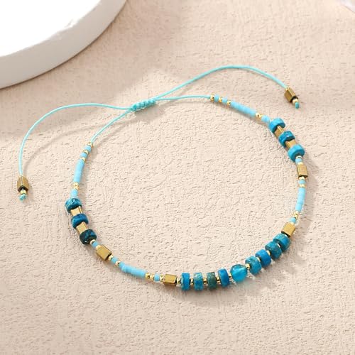 KELITCH Crystal Agate Friendship Bracelet Handmade Seed Beads Adjustable Bracelets for Women - color: Blue 15B
