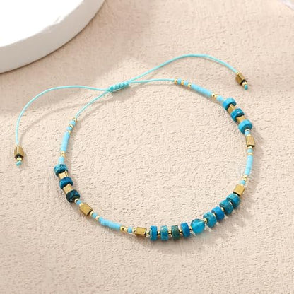 KELITCH Crystal Agate Friendship Bracelet Handmade Seed Beads Adjustable Bracelets for Women - color: Blue 15B