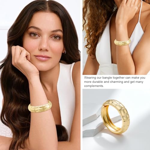 Chunky Gold Bangle Bracelets for Women, 14K Gold Plated Wide Cuff Bracelet | Stackable Open Cuff Bangles, Trendy Statement Jewelry Gift for Women - color: Gold-8