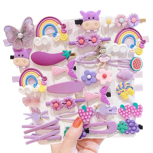 28 PCS Cute Hair Clips Fashion Girls Hair Accessories Flower Fruit Colorful Rainbow Candy Dessert Lovely Animal Barrettes Set Non-slip Metal Snap Pins for Girls Kids Teens Toddlers (Style E) - color: Style E
