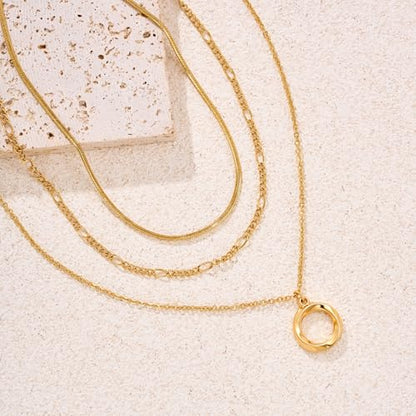 LANE WOODS Gold Plated Layered Necklace for Women, Pendant Choker | Adjustable multilayer chain, pendant and choker-style layers, coordinated stacked look for daily wear and gifting