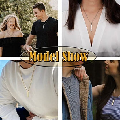 Personalized 3D Vertical Bar Necklace, Custom Necklace Engraved with Any Name Pendant Jewelry Mothers Day Gift - color: Silver Bar+Box Chain