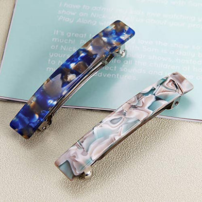 2PCS French Design Hair Barrette Tortoise Shell Celluloid Rectangle Hair Clips for Women - color: Blue,Onyx Green