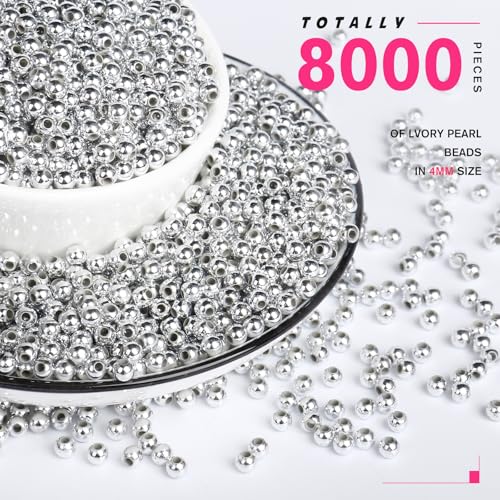 8000PCS Silver Beads for Jewelry Making 4mm Small Seed Beads Bulk | Round Spacer Beads with Holes for Bracelet Necklace Earrings Crafting - color: silver(4mm)