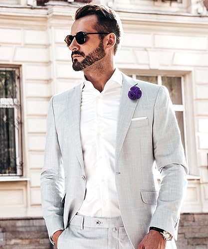 Premium Trio Cluster Flower Lapel Pin - Formal Boutonniere for Men, Flower Brooch Pin - color: Purple