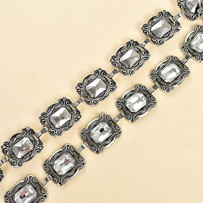 ILuvatar Green Glass Diamond Chain Belt - Metal Women's Western Style Dress Belt - color: Silver-70