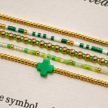 Gold Bracelets for Women, Beaded Cross Stack, Non Tarnish Set，Set-1 | Gold Beaded Bracelet Stack with Stretch Fit, Waterproof Finish and Dainty Design for Everyday Wear and Gifts - color: Colors-1