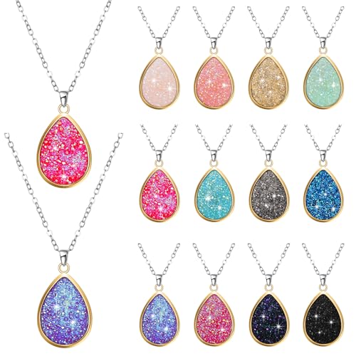 Hicarer 12 Pieces Teardrop Crystal Necklace Cubic Zirconia Pendant Necklace Jewelry for Women - style: Fresh Style