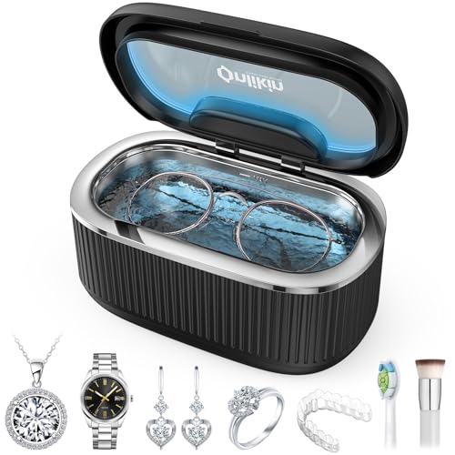 35W Ultrasonic Jewelry Cleaner, 45KHz Retainer Cleaner for Jewelry, 5 Timer & 3 Power Modes, Eyeglasses, Rings, Watch Strap, Dentures - 20oz, 304 Stainless Steel Tank, Quiet <38dB (Black) - color: Black