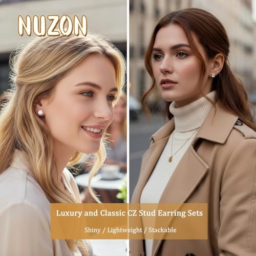 Oversized Bling Cubic Zirconia Stud Earrings Set, 5 Pairs Luxury 18K Real Gold Plated Stainless Steel Earrings, Waterproof Anti-Tarnish Hypoallergenic Ear Studs, Sparkling Jewelry for Women Teen Daily Wear Wedding Gifts